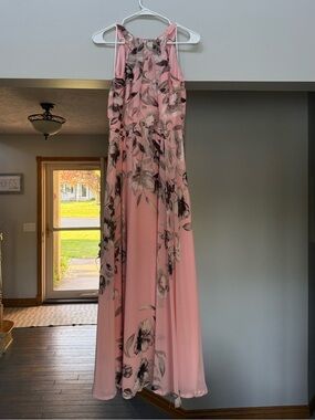 Eliza J Belted Chiffron Halter Maxi Dress